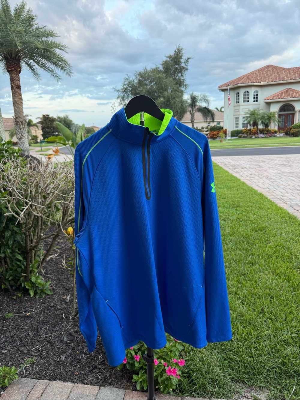 Under Armour Royal Blue Quarter-Zip Performance Jacket with Neon Green Accents